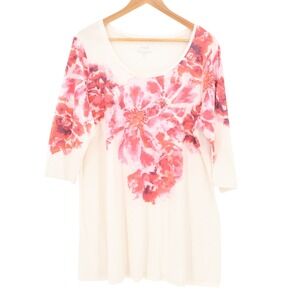 NWT Pure Jill‎ Ballet Sleeve Tunic Floral TShirt Cream Pink Scoop Size PXL